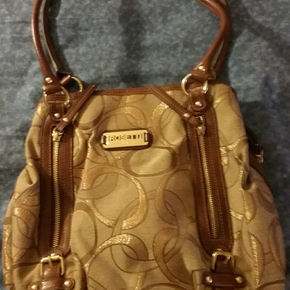 Leather and canvas handbag